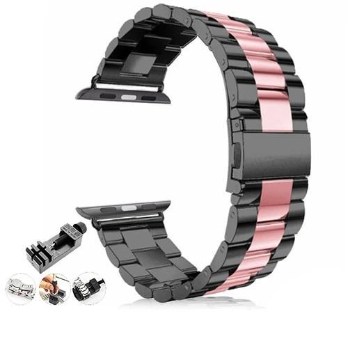 Watchbands Black & Pink w/ Tool / 38mm or 40mm Stainless Steel Strap for Apple Watch Series 6 5 4 Band 38mm 42mm Bracelet Sport Band for iWatch 40mm 44mm strap