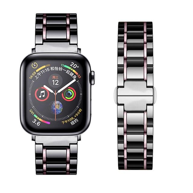 Watchbands black pink / 38mm or  40mm Ceramic Strap for Apple Watch 5 Band 44mm 40mmm Luxury Stainless steel bracelet iWatch band 42mm 38mm 40 42 44 mm series 3 4 5|Watchbands|