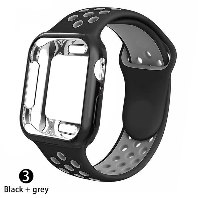 Watchbands Black grey / 38MM S M Case+strap for apple watch 5 band 44mm 40mm 42mm 38mm sports silicone bracelet wristband for iwatch series 5 4 3 2 1 Accessories|Watchbands|