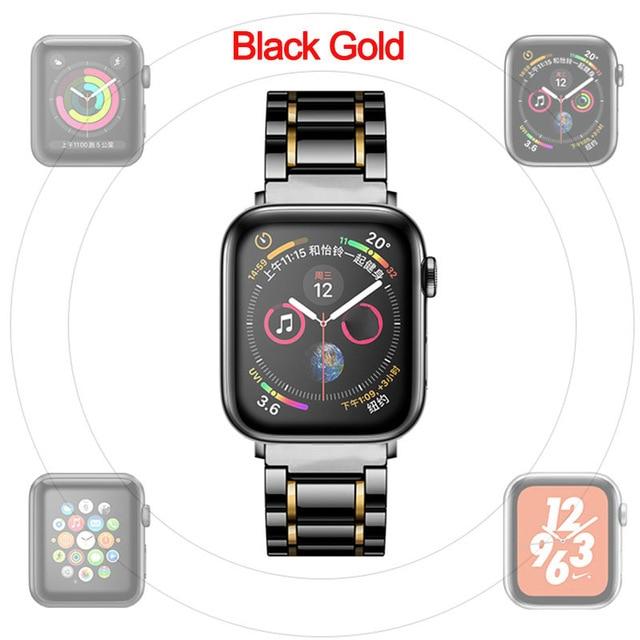 Watchbands Black gold / 38mm or 40mm Luxury Ceramic and Steel Strap For Apple Watch Band Series 6 5 4 Bracelet iWatch 38mm 40mm 42mm 44mm Butterfly Clasp Wristband Watchbands