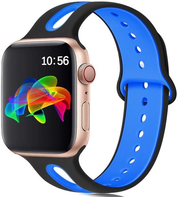 Watchbands Black blue / 38-40mm S Silicone strap For Apple Watch band 44mm 40mm iWatch band 38mm 42mm Breathable watchband bracelet apple watch series 5 4 3 se 6|Watchbands|