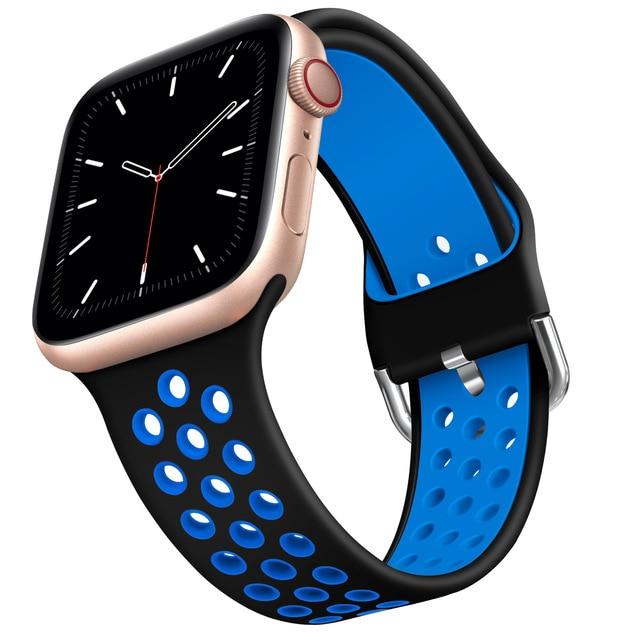 Watchbands Black blue / 38mm or 40mm  SM Apple Watch Sport Band Series 6 5, Breathable Soft Silicone Strap iWatch 38mm 40mm 42mm 44mm Men Women Waterproof Wristband |Watchbands|