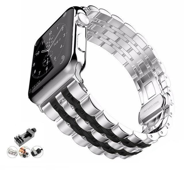Watchbands Silver-Black w/ Tool / 38mm or 40mm Copy of High Quality Metal steel Apple Watch band Strap, 38mm 40mm 42mm 44mm