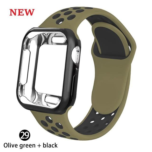 Watchbands oliva green / 38MM S M Case+strap for apple watch 5 band 44mm 40mm 42mm 38mm sports silicone bracelet wristband for iwatch series 5 4 3 2 1 Accessories|Watchbands|