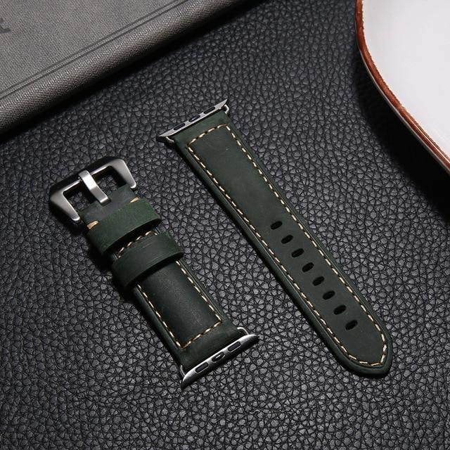 Watchbands Army Green-Silver / 38mm or 40mm Genuine Leather strap For Apple Watch Band 44 mm 40mm iWatch band 38 mm 42mm Retro watchband pulseira Apple watch series 5 4 3 2|Watchbands|