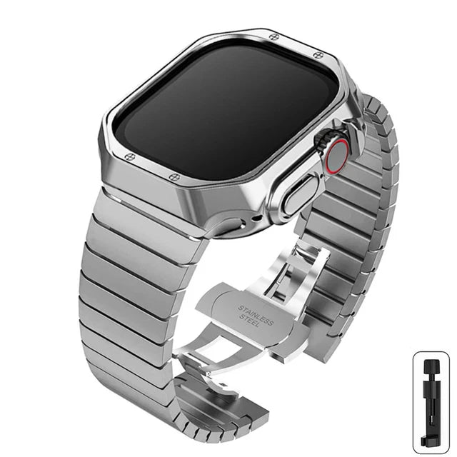 Stainless Steel Strap+Case for Apple Watch Ultra Band 49mm 44mm 41mm 45mm 42mm 40mm 38mm TPU Cover IWatch Series 8 7 6 5 4 3 SE
