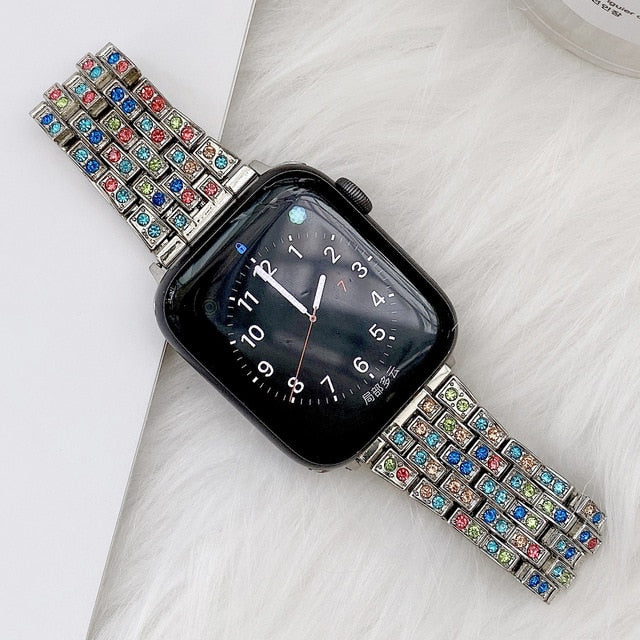 Apple Watch 7 6 5 4 3 Women Style Watch Band Colored Diamond Strap