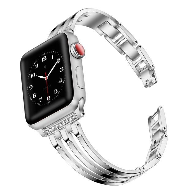 Watchbands Silver / For 38MM and 40MM Strap for Apple Watch Band 6 5 SE 4 3 42 44 38mm 40mm Luxury Diamond Stainless Steel Bracelet Metal for Iwatch Series Watchband|Watchbands|
