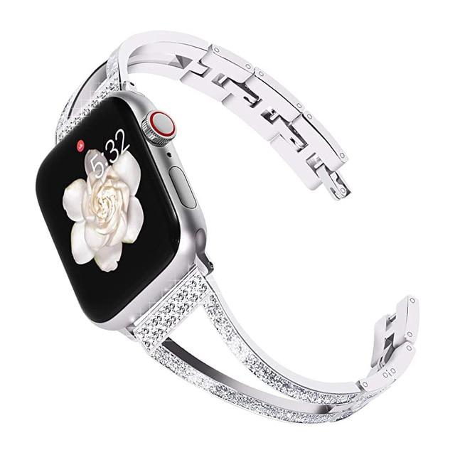 Watchbands Silver / For 38 or 40mm Watch Bracelet for Apple Watch 6 5 4 SE 42mm 38mm Luxury Metal Daimond Women Elegent Wristband for IWatch Serise 6 3 2 40mm 44mm|Watchbands|