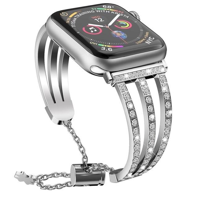 Watchbands Silver / 42mm or 44mm women diamond watch band strap for apple watch 6 5 4 40mm 44mm watchband for iwatch 6 4 3 2 38mm 42mm bracelet wristband|Watchbands|