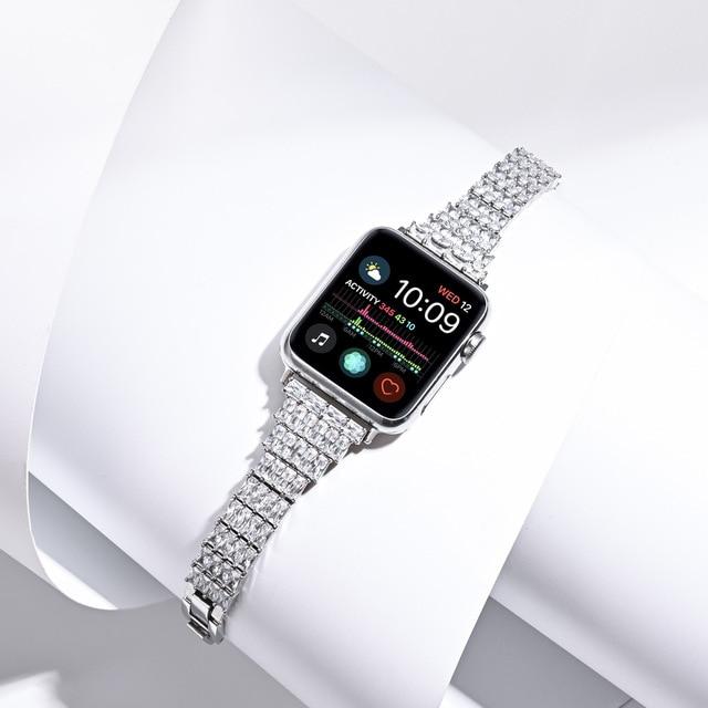 Watchbands Silver / 38mm Diamond Strap For Apple Watch Band 44mm 40mm Luxury Metal Bracelet for iwatch series 6 SE 5 4 3 2 42mm 38mm Women wrist strap|Watchbands|