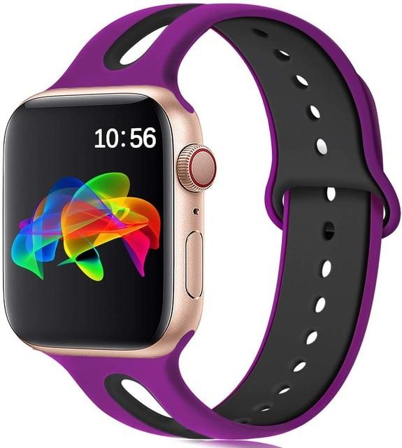 Watchbands purple black / 38-40mm S Silicone strap For Apple Watch band 44mm 40mm iWatch band 38mm 42mm Breathable watchband bracelet apple watch series 5 4 3 se 6|Watchbands|