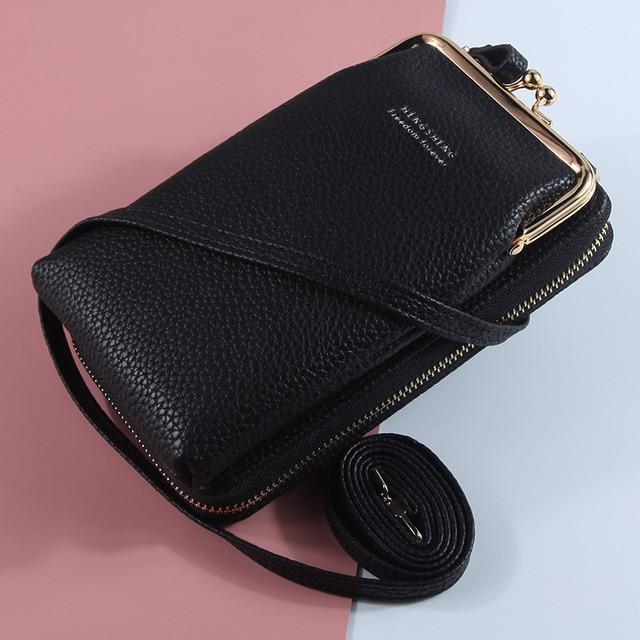 Top-Handle Bags black style 4 New Women Purses Solid Color Leather Shoulder Strap Bag Mobile Phone Big Card Holders Wallet Handbag Pockets for Girls|Top-Handle Bags|