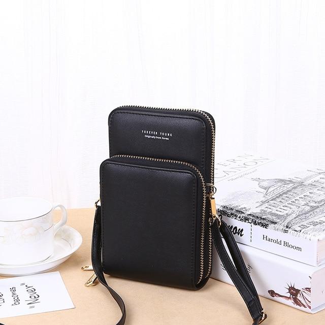 Top-Handle Bags black style 3 New Women Purses Solid Color Leather Shoulder Strap Bag Mobile Phone Big Card Holders Wallet Handbag Pockets for Girls|Top-Handle Bags|