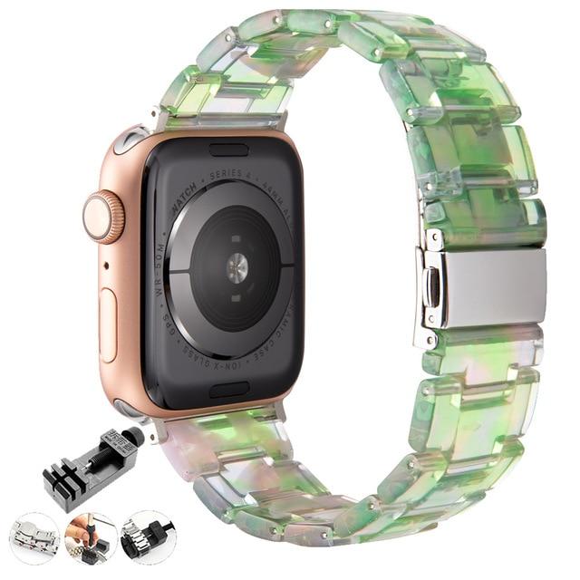Watchbands trans green flower / 42mm or 44mm Resin Watch strap for apple watch 5 4 band 42mm 38mm correa transparent steel for iwatch series 5 4 3/2/1 watchband 44mm 40mm|Watchbands
