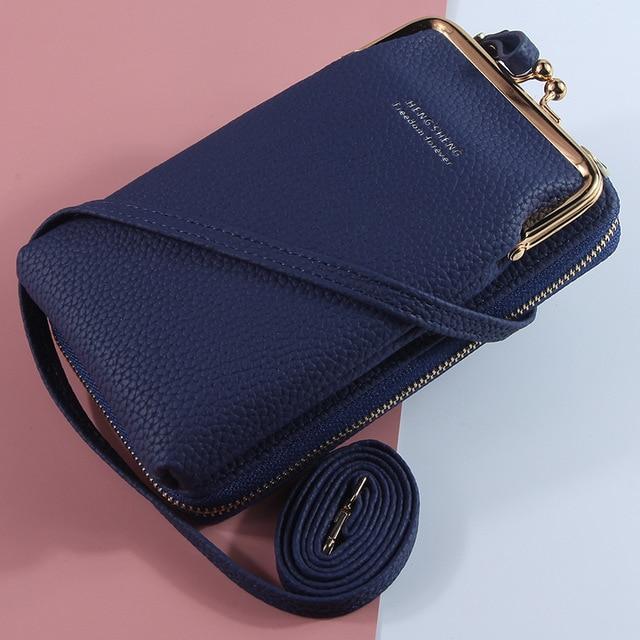 Top-Handle Bags navy blue style 4 New Women Purses Solid Color Leather Shoulder Strap Bag Mobile Phone Big Card Holders Wallet Handbag Pockets for Girls|Top-Handle Bags|