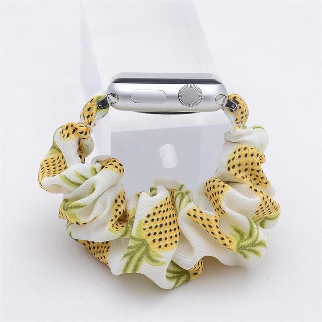 Watchbands pineapple white / 38MM Scrunchie Elastic watch band for Apple Watch Series 5 4 3 2 strap nylon loop wristband for iwatch 5 4 3 2 38 44mm wrist bracelet|Watchbands| -