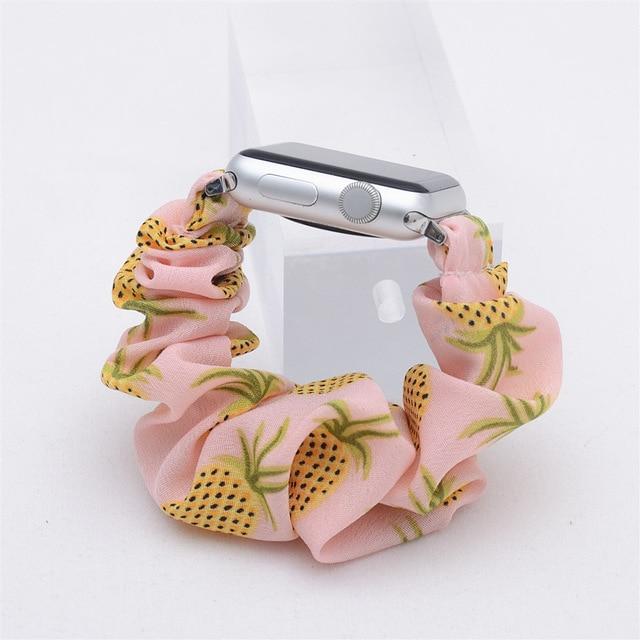 Watchbands pineapple pink / 38MM Scrunchie Elastic watch band for Apple Watch Series 5 4 3 2 strap nylon loop wristband for iwatch 5 4 3 2 38 44mm wrist bracelet|Watchbands| -