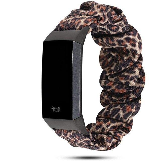 Watchbands dark Leopard / Fitbit Charge 3 Fitbit Charge 4 3 Black Solid Color Nylon Cotton Stretch Watchband Scrunchies Strap, Scrunchy Soft Elastic Sport Bracelet Men Women Unisex