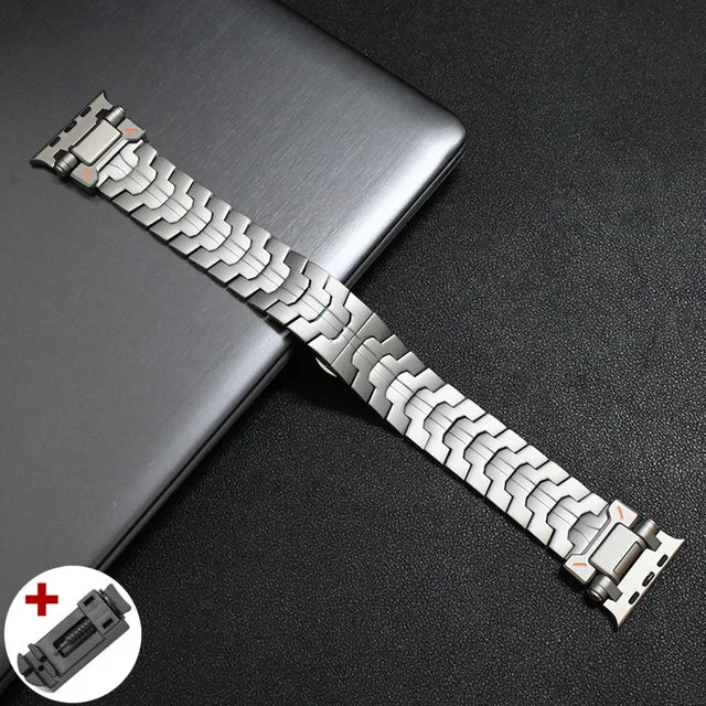 50％ Off | Titanium Color Link Bracelet for Apple Watch Ultra 2 49mm 45mm 44mm 42mm Stainless Steel Strap for Iwatch Series 9 8 7 6 5 4 Se