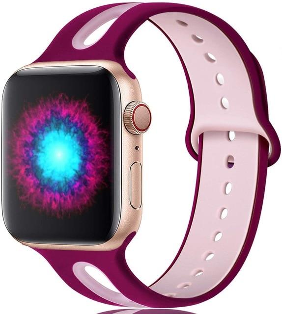 Watchbands Wine  pink / 38-40mm S Silicone strap For Apple Watch band 44mm 40mm iWatch band 38mm 42mm Breathable watchband bracelet apple watch series 5 4 3 se 6|Watchbands|