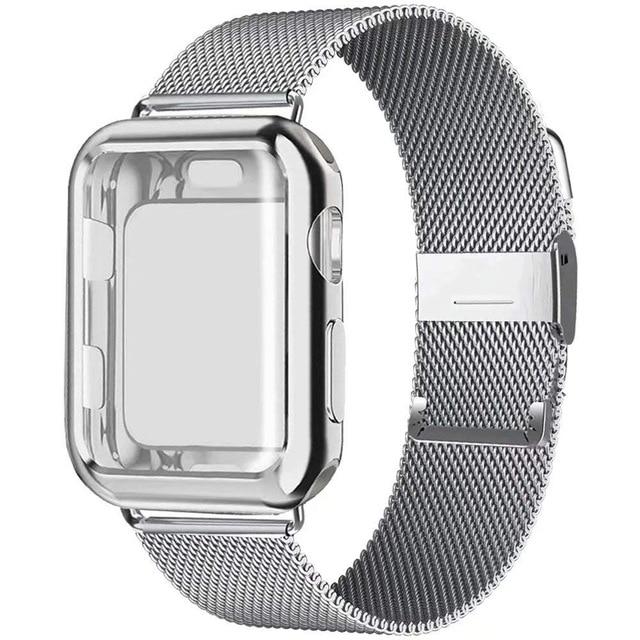 Watchbands silver-silver / 38mm series 321 Case+Strap for Apple Watch Band 40mm 44mm Accessories stainless steel bracelet Milanese loop iWatch series 3 4 5 6 se 42 mm 38mm|Watchbands|