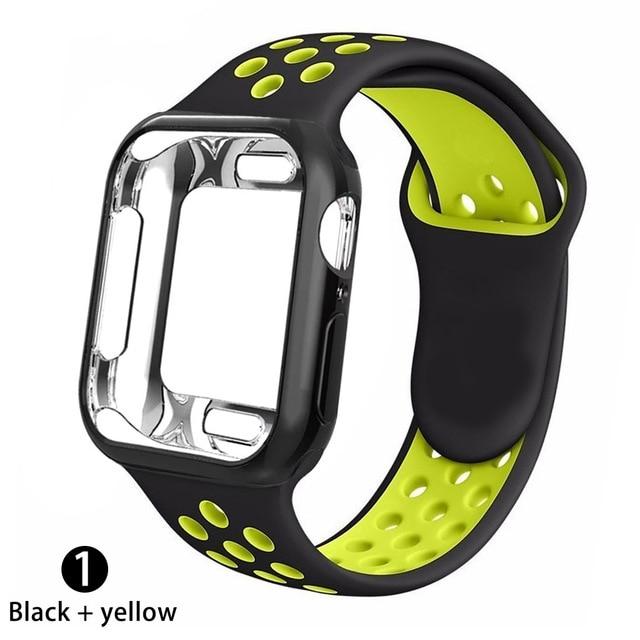 Watchbands Black yellow / 38MM S M Case+strap for apple watch 5 band 44mm 40mm 42mm 38mm sports silicone bracelet wristband for iwatch series 5 4 3 2 1 Accessories|Watchbands|