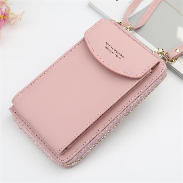Top-Handle Bags dark pink New Women Purses Solid Color Leather Shoulder Strap Bag Mobile Phone Big Card Holders Wallet Handbag Pockets for Girls|Top-Handle Bags|