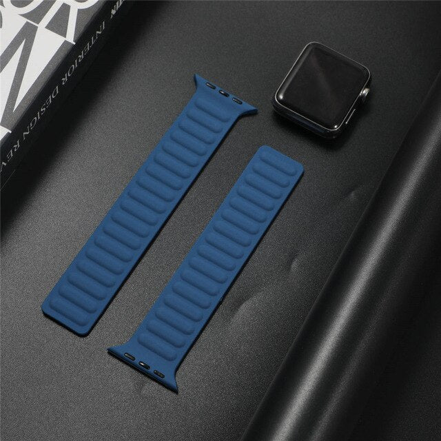 Silicone Link Strap for Apple Watchband 7 6 5 4 Magnetic Loop Bracelet