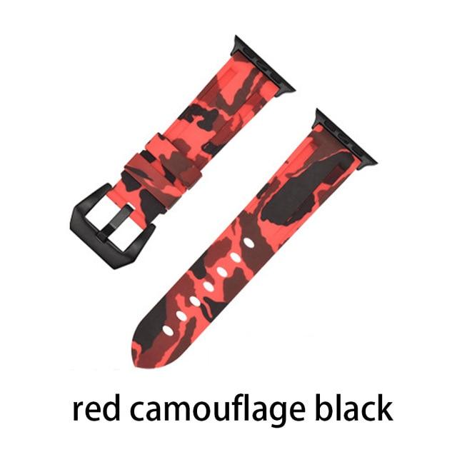 Watchbands Camouf red black / 38MM or 40MM Camouflage Silicone Strap for Apple Watch 5 4 Band 44 Mm 40mm Sport Watchband Bracelet For IWatch Band 38mm 42mm Series 5 4 3 2|Watchbands|