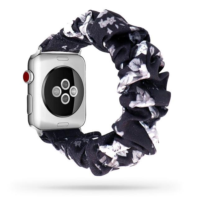 Watchbands Grey-Black-Flora / 38mm or 40mm Scrunchie Elastic Watch Straps for iwatch Bracelet 6 5 4 3 40 44mm Watchband for Apple Watch 6 5 4 3 2 38mm 42mm Band Christmas|Watchbands