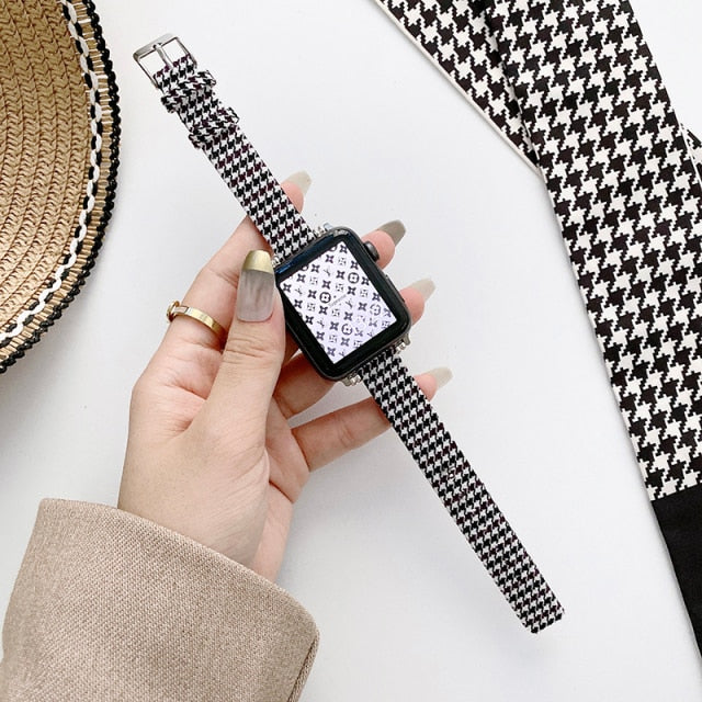 Nylon Strap for Apple Watch Band Series 7 6 5 4 Houndstooth Watchband