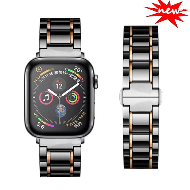 Ceramic Strap for Apple Watch Band 44mm 40mm 42mm 38mm Accessories Stainless Butterfly buckle bracelet iWatch series 6 se 5 4 3