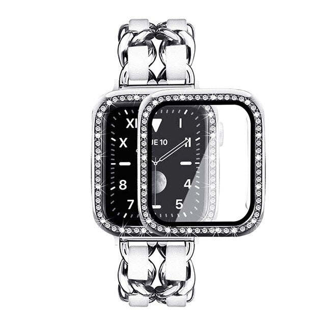 Diamond Glass Case + Women Jewelry Bracelet Metal Strap Series 6 5 4