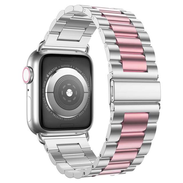 Watchbands Silver Pink / 38mm Luxury Stainless Steel Strap+case For apple watch 44/40mm 42mm 38mm band Metal bracelet for iWatch Series 6 SE 5 4 3 wrist belt|Watchbands|