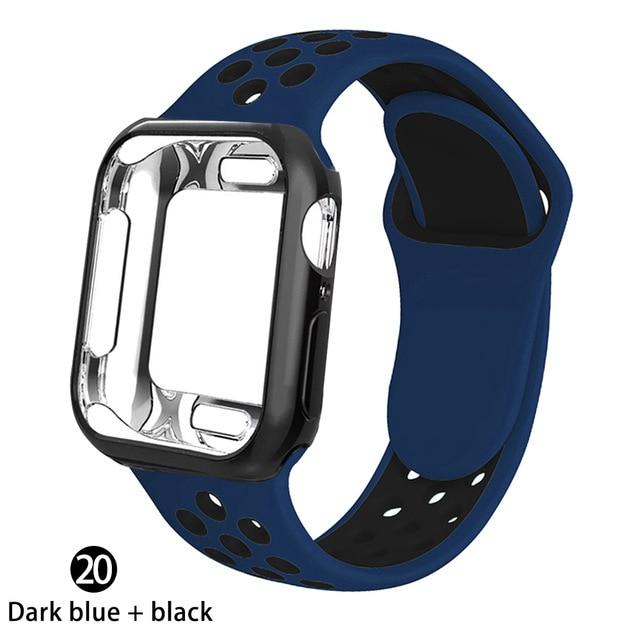 Watchbands midnight blue black / 38MM S M Case+strap for apple watch 5 band 44mm 40mm 42mm 38mm sports silicone bracelet wristband for iwatch series 5 4 3 2 1 Accessories|Watchbands|