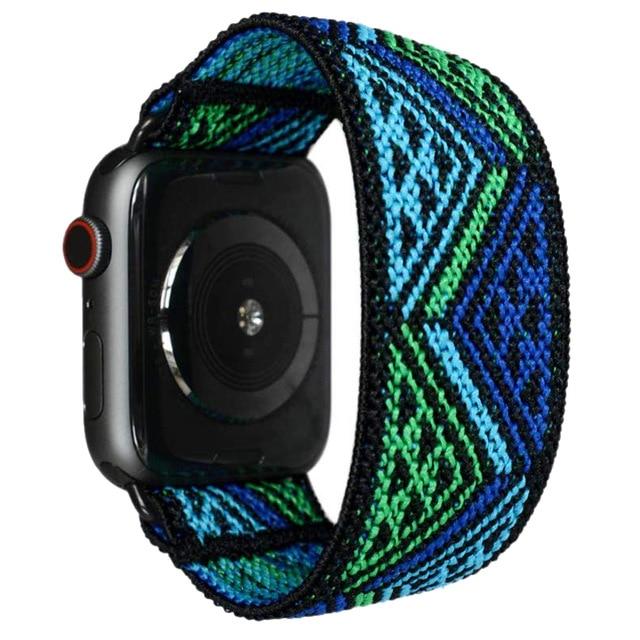 Watchbands Blue / Black conn / 38mm / 40mm Neon red green ethnic pattern apple watch band straps 38 40 42 44 mm series 5 4 3 2 1
