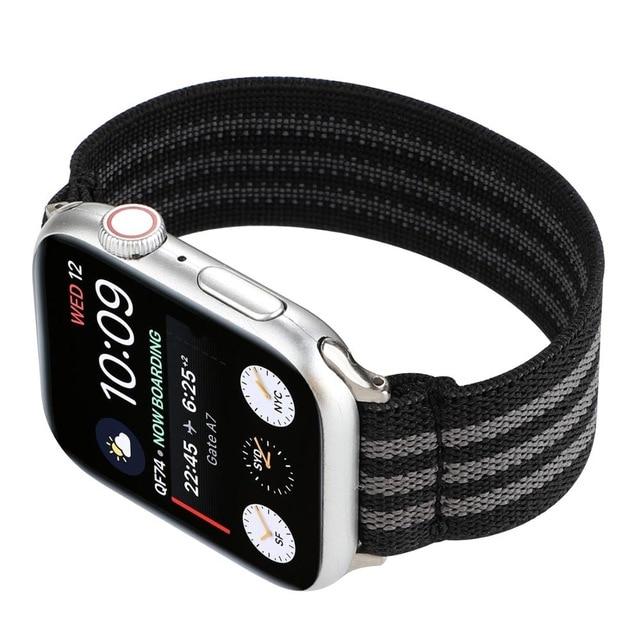 Watchbands Grey w Silver conn / 38mm / 40mm Men Black grey line fitness stripe fashion design nylon elastic scrunch loop