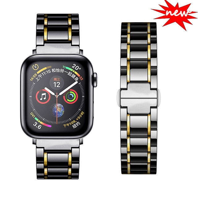 Ceramic Strap for Apple Watch Band 44mm 40mm 42mm 38mm Accessories Stainless Butterfly buckle bracelet iWatch series 6 se 5 4 3