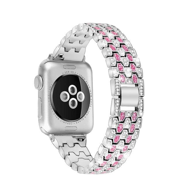 Watchbands Silver-Rose red / 38mm Women Diamond Band For Apple Watch 40mm 44mm 38mm 42mm Glitter Metal Bracelet Strap For Apple watch 6 strap SE series 5 4 3 2 1|Watchbands