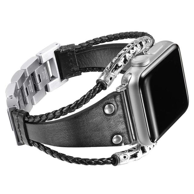 Watchbands B-Black / 38mm Leather loop Band For Apple Watch Series 6 5 4 3 SE Bracelet Handmade Natural Genuine Leather strap For iWatch 38mm 42mm 40/44mm|Watchbands|
