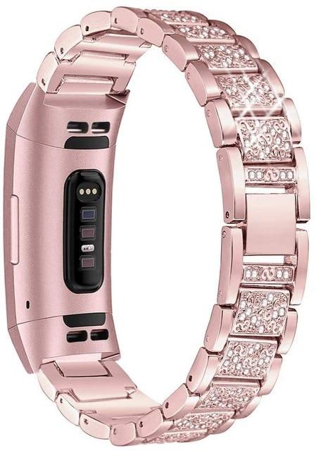 Watchbands rose-pink Fitbit Charge 3/4 Bling Diamond Luxury Bracelet for Women Sparkling Steel Strap Wristwatch band Accessories Watchband Feminine Smartwatch