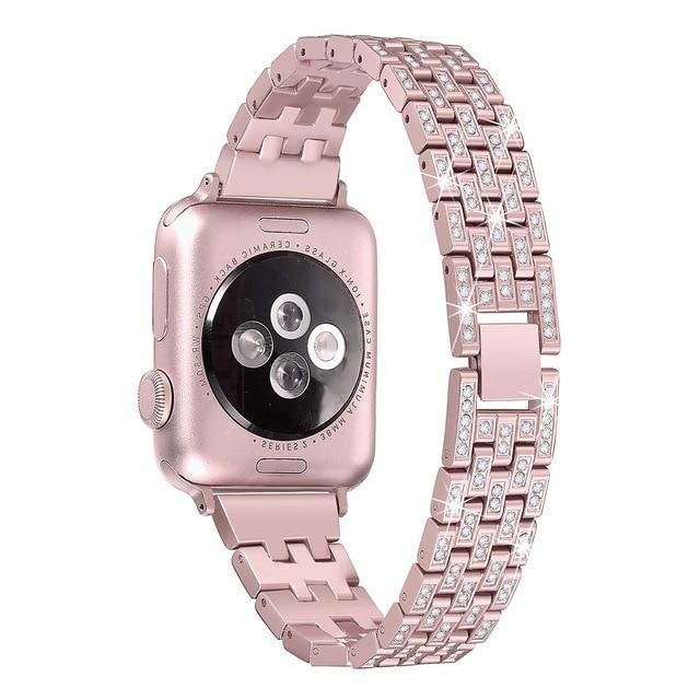 Watchbands rose-pink / 38mm Women Diamond watch strap For Apple Watch Band 38mm 42mm 40mm 44mm SE stainless steel strap iWatch series 6 5 4 3 bracelet belt|Watchbands|
