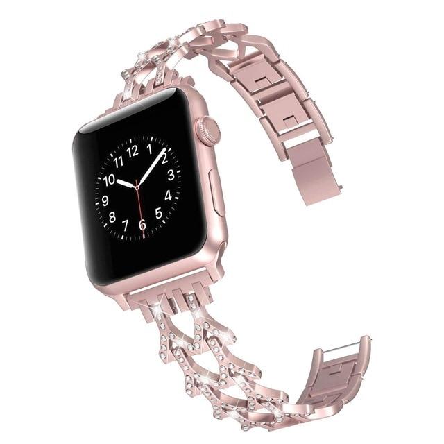 Watchbands rose-pink / 38mm Diamond watch strap for apple watch band 38mm 42mm 40mm 44mm iWatch Series 6 SE 5 4 3 2stainless stee strap apple watch bracelet|Watchbands|