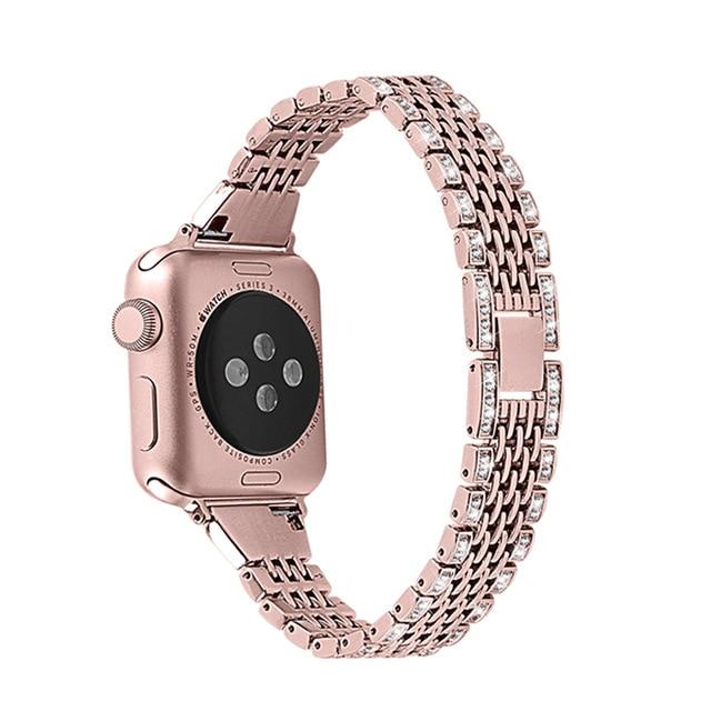 Watchbands rose-pink / 38mm Diamond Stainless Steel Strap For Apple Watch band 38mm 42mm 40mm 44mm Bracelet for iwatch Serie 5 4 3 2 1 Women Replace strap|Watchbands|