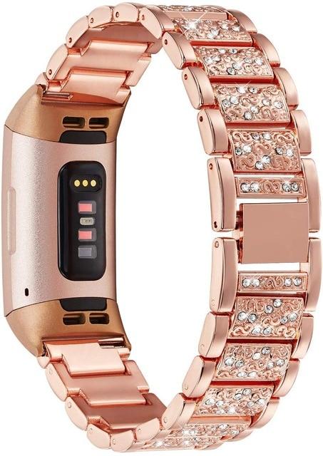 Watchbands rose-gold Fitbit Charge 3/4 Bling Diamond Luxury Bracelet for Women Sparkling Steel Strap Wristwatch band Accessories Watchband Feminine Smartwatch