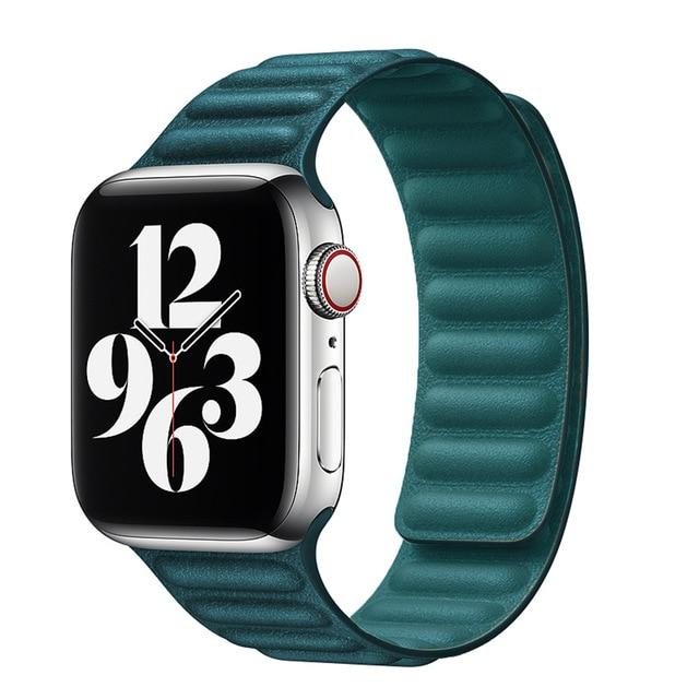 Watchbands Malachite Green / 38mm or 40mm Apple Watch Series 6 5 4 Watchband, Magnetic Leather Link Loop Strap