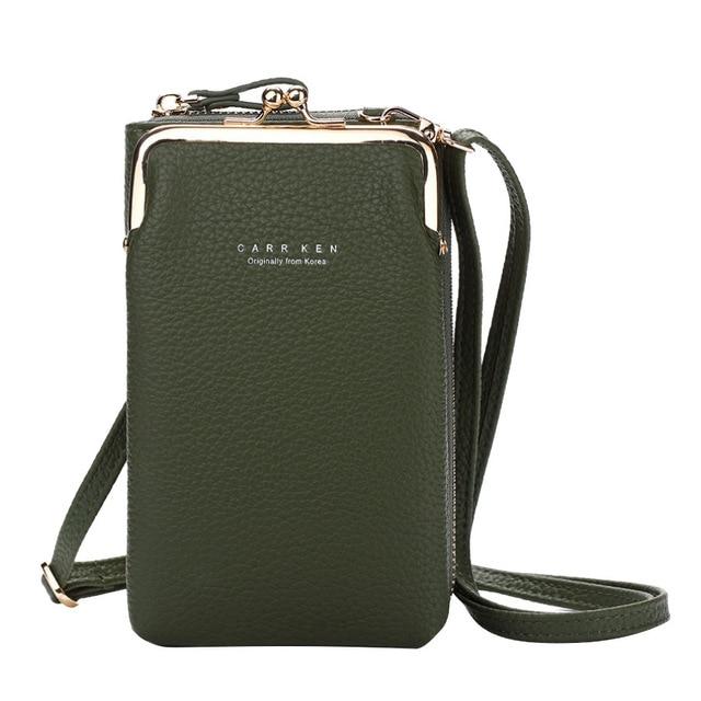 Home Army Green Brand Crossbody Bags Touch Screen Cell Phone Purse Bag Smartphone Wallet Metal Leather Shoulder Strap Handbag Women Bag
