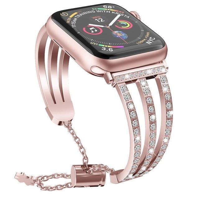 Watchbands Rose pink / 42mm or 44mm women diamond watch band strap for apple watch 6 5 4 40mm 44mm watchband for iwatch 6 4 3 2 38mm 42mm bracelet wristband|Watchbands|