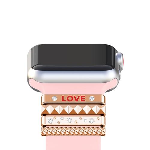 Watchbands rose pink / 38mm 40mm Decorative Ring Ornament For Apple Watch 4 Band 44mm 40 iwatch band 42mm correa 38mm apple watch 5 3 Stainless Steel "LOVE" Gift|Watchbands|